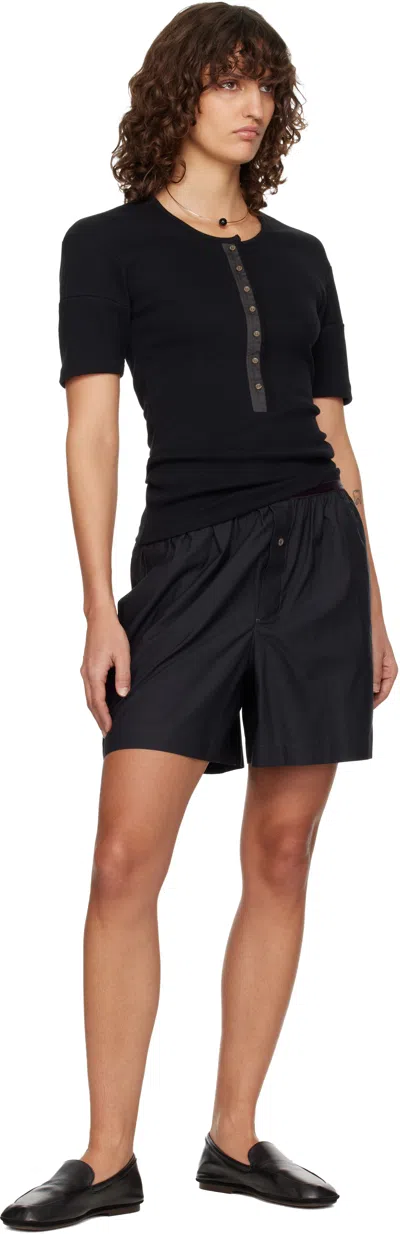 Lemaire Tailored Boxer Shorts Button Detail Pockets In Black