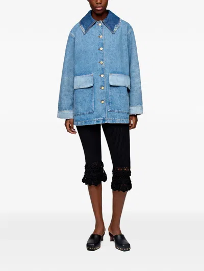 Ganni Patchwork Denim Jacket In Blue