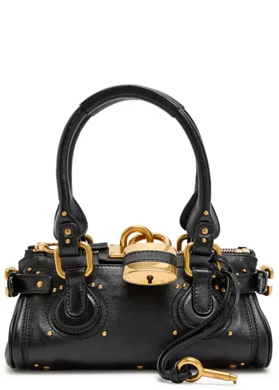 Chloé Paddington Black Shoulder Bag With Oversized Padlock And C-shaped Buckles In Grainy Leather Woman In Black