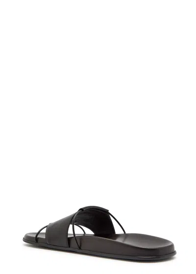 The Row Vivienne Leather Slippers Open Toe Flat Sole In Black