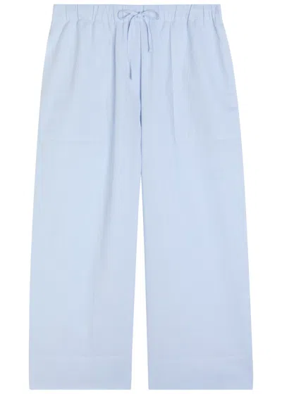 Totême Womens Sky Logo-embroidered Wide-leg Cotton And Linen Trousers In Blue