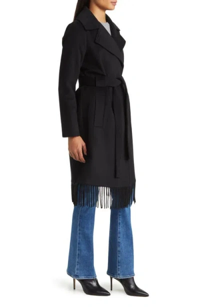Sam Edelman Fringe Wool-blend Wrap Coat In Black