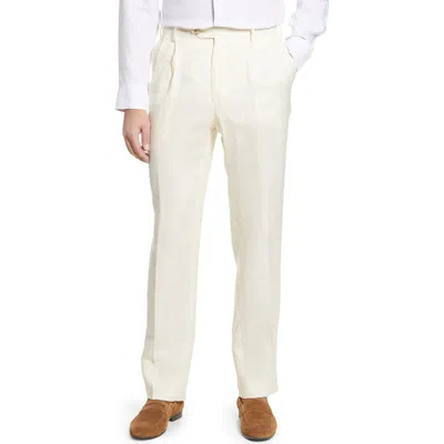 Berle Self Sizer Waist Flat Front Classic Fit Microfiber Trousers In White