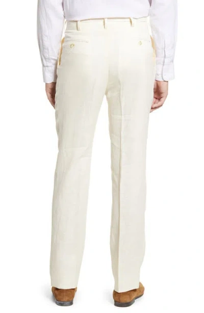 Berle Self Sizer Waist Flat Front Classic Fit Microfiber Trousers In White