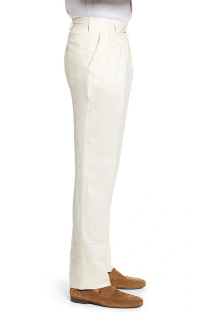 Berle Self Sizer Waist Flat Front Classic Fit Microfiber Trousers In White