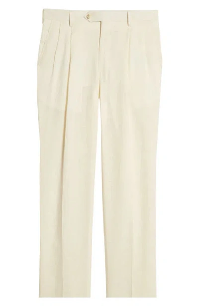 Berle Self Sizer Waist Flat Front Classic Fit Microfiber Trousers In White