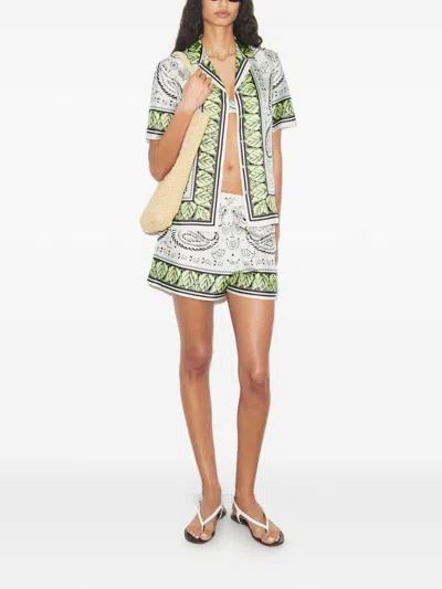 Tory Burch Silk Camp Shirt With Cockatoo Print For Women In Green