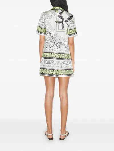 Tory Burch Silk Camp Shirt With Cockatoo Print For Women In Green