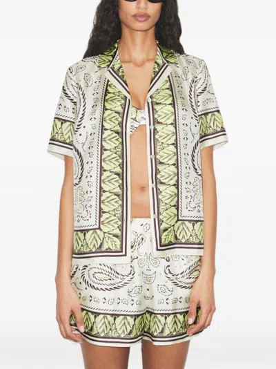 Tory Burch Silk Camp Shirt With Cockatoo Print For Women In Green