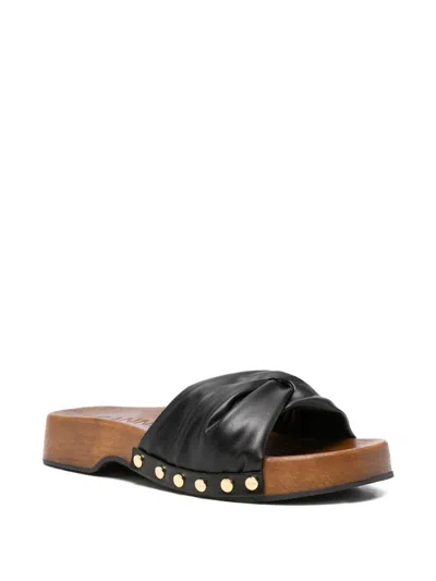 Ganni Tia Fairy Black Recycled Leather Polyurethane Polyester Wood Slides