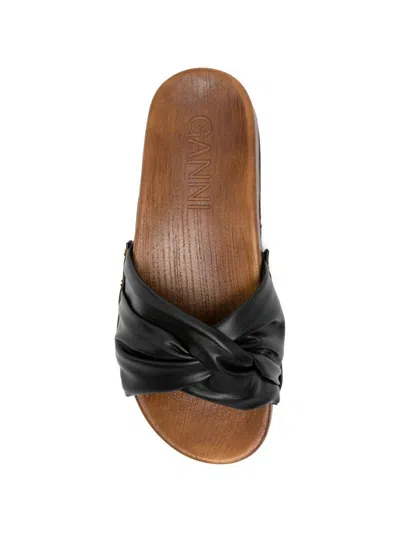 Ganni Tia Fairy Black Recycled Leather Polyurethane Polyester Wood Slides