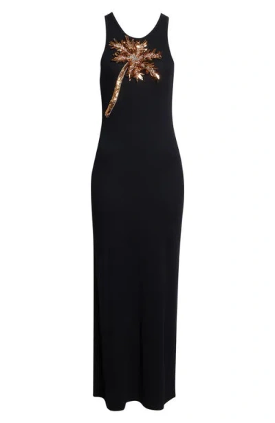 Rabanne Embellished Ribbed Stretch-cotton Midi Dress In Black