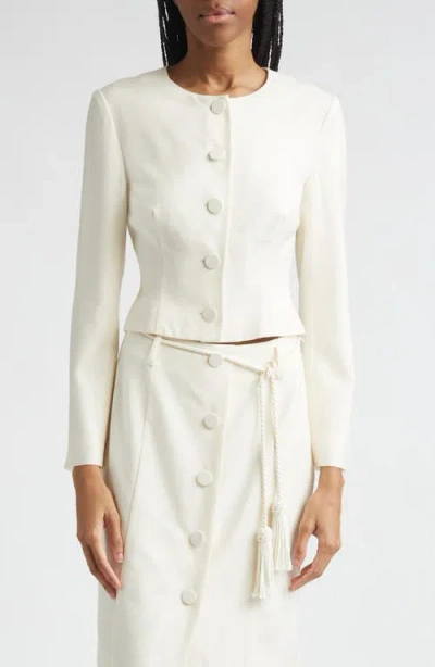 Posse Elspeth Button-up Wool Cropped Jacket In White