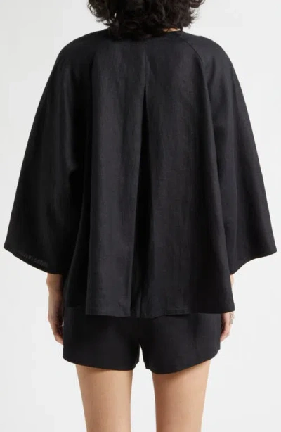 Posse Olivia Flare Linen Button-up Top In Black