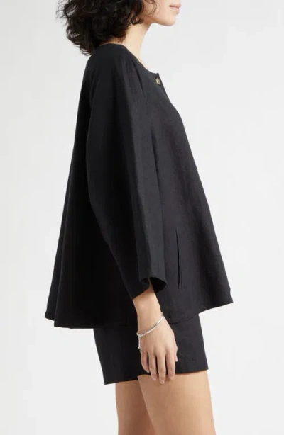 Posse Olivia Flare Linen Button-up Top In Black