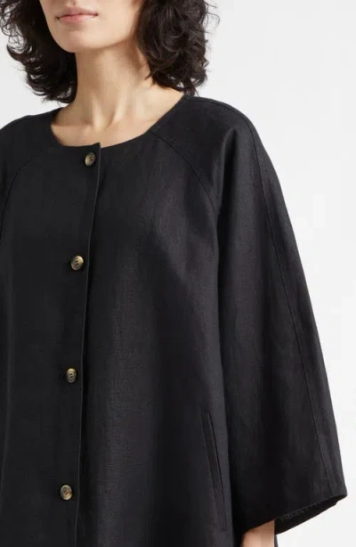 Posse Olivia Flare Linen Button-up Top In Black