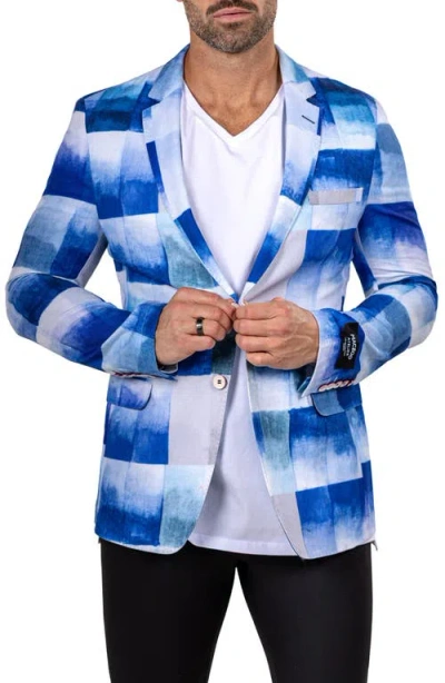 Maceoo Unconstructed Marthyr021 Blue Cotton Patchwork Blazer In Blue