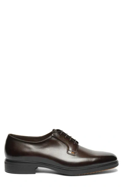 Santoni Plain Toe Leather Derby In Brown