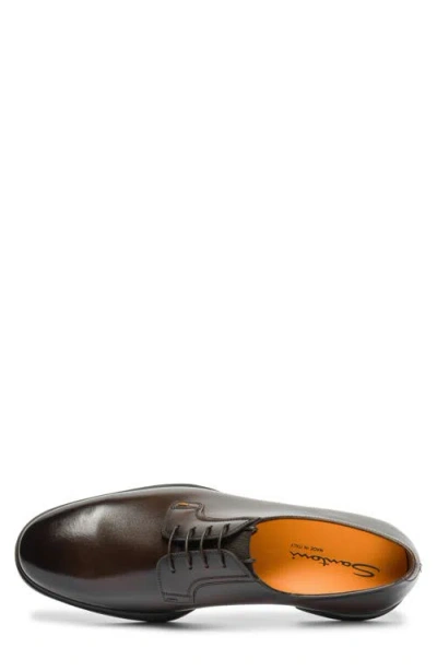 Santoni Plain Toe Leather Derby In Brown