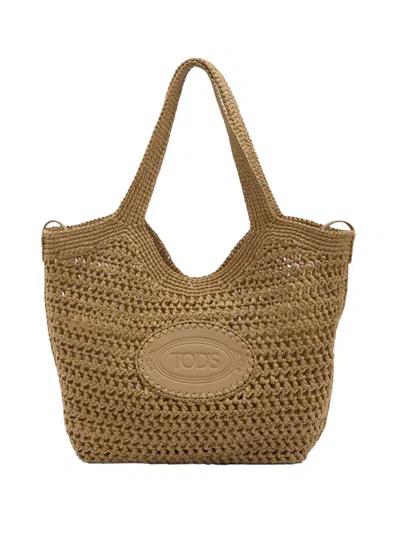 Tod's Raffia And Leather Medium Shopping Bag In Brown