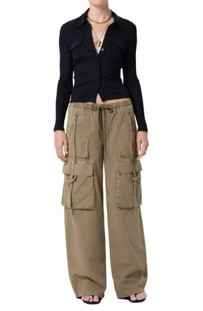 Citizen Of Humanity Womens Bezal (md Olv/grn) Andira Cotton And Linen Blend Cargo Trousers Xs In Gray