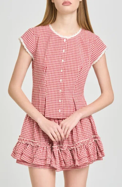 Wayf Aria Gingham Crop Button-up Top In Multi