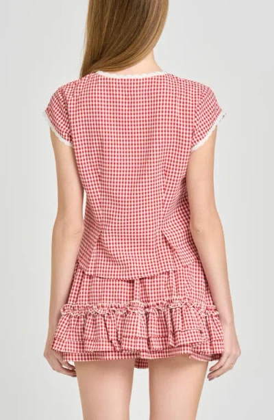 Wayf Aria Gingham Crop Button-up Top In Multi