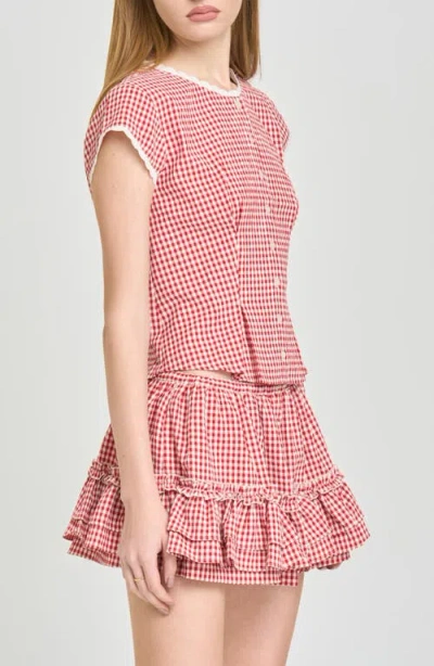 Wayf Aria Gingham Crop Button-up Top In Multi