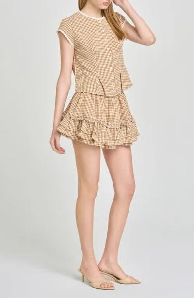 Wayf Aria Gingham Crop Button-up Top In Multi