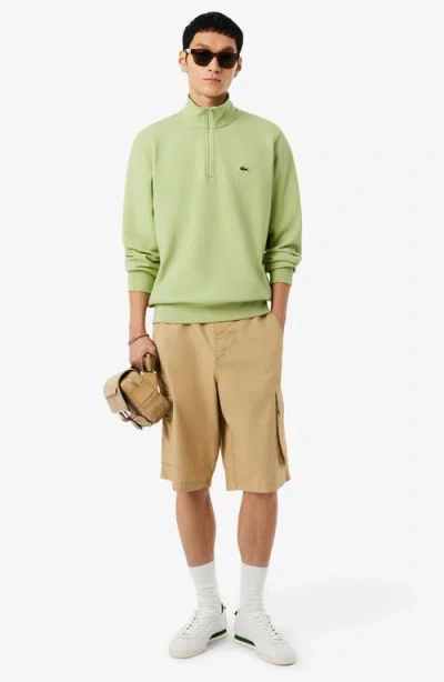 Lacoste Cotton Fleece Half Zip Pullover In Brown