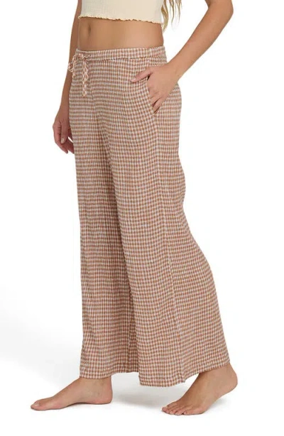 Billabong Wanderer Bitty Check Drawstring Pants In Brown