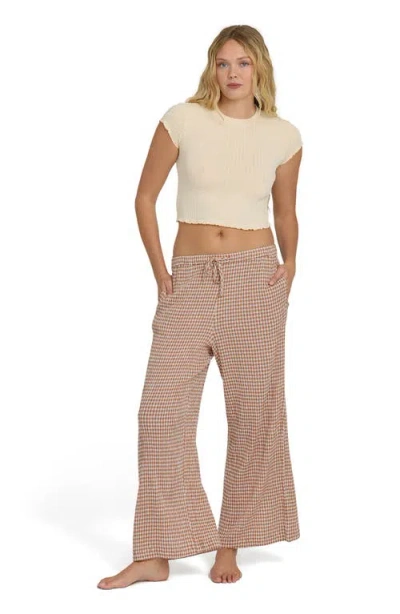 Billabong Wanderer Bitty Check Drawstring Pants In Brown