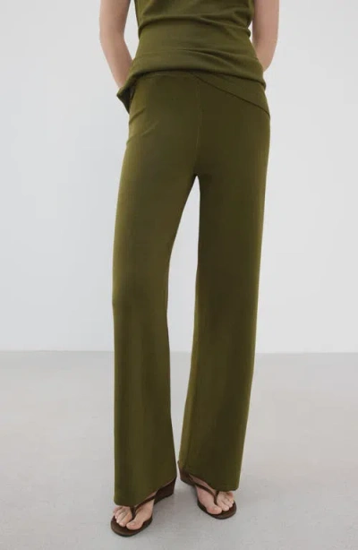 Mango Pull-on Straight Leg Knit Pants In Green
