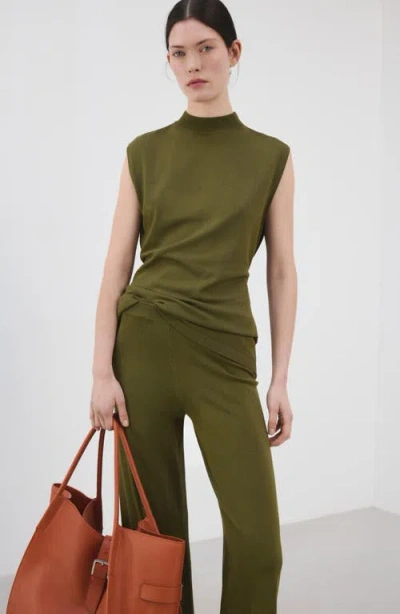 Mango Pull-on Straight Leg Knit Pants In Green
