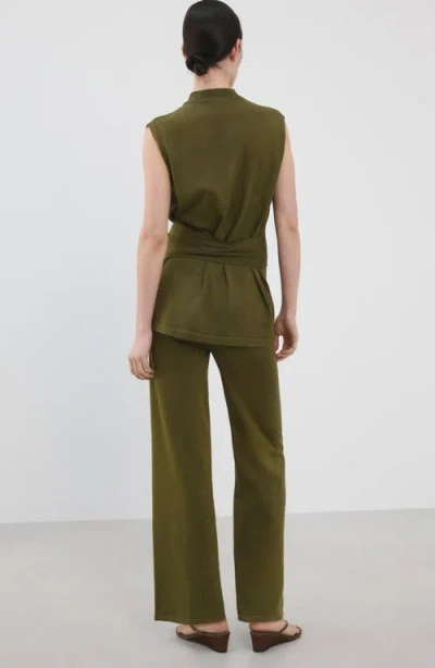 Mango Pull-on Straight Leg Knit Pants In Green