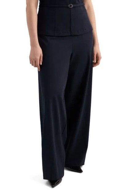 Mango Side Stripe Pull-on Straight Leg Knit Pants In Blue
