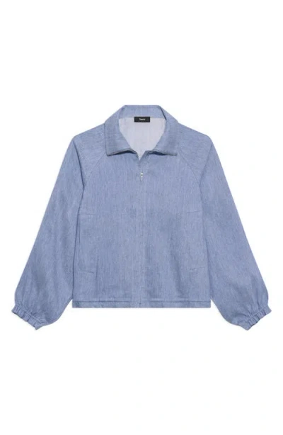 Theory Drawstring Hem Linen Blend Jacket In Blue