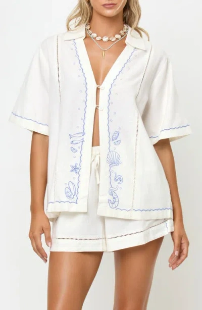 L*space Lspace La Mer Embroidered Cover-up Shirt In White