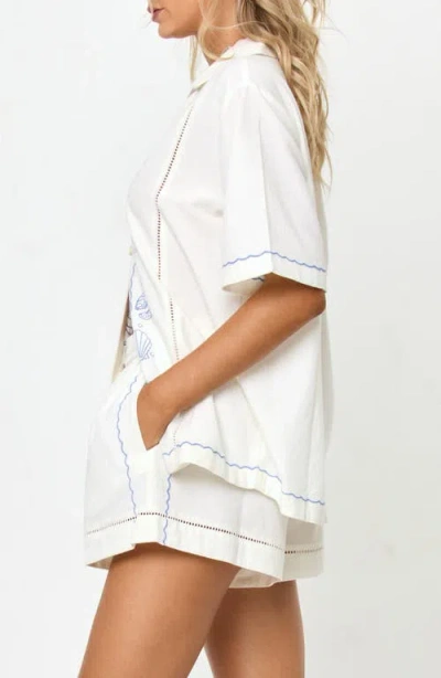 L*space Lspace La Mer Embroidered Cover-up Shirt In White