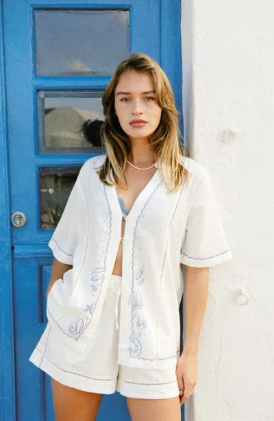 L*space Lspace La Mer Embroidered Cover-up Shirt In White