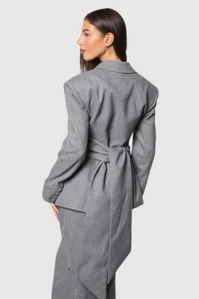 Coast Muse Check Tie Embellished Blazer In Gray
