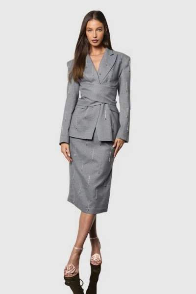 Coast Muse Check Tie Embellished Blazer In Gray