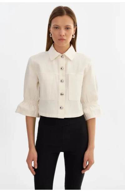 Lamarque Ruffle Sleeve Denim Jacket In White