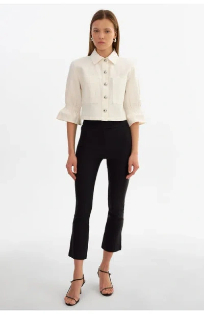 Lamarque Ruffle Sleeve Denim Jacket In White