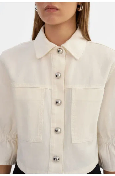 Lamarque Ruffle Sleeve Denim Jacket In White