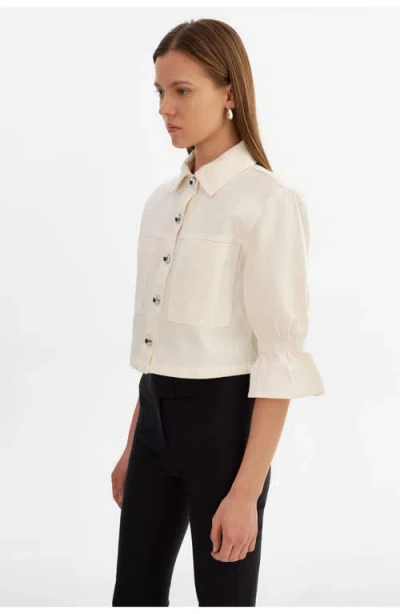 Lamarque Ruffle Sleeve Denim Jacket In White