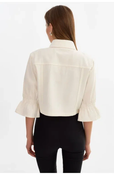 Lamarque Ruffle Sleeve Denim Jacket In White