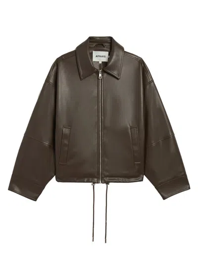 Apparis Ada Faux Leather Bomber Jacket In Brown