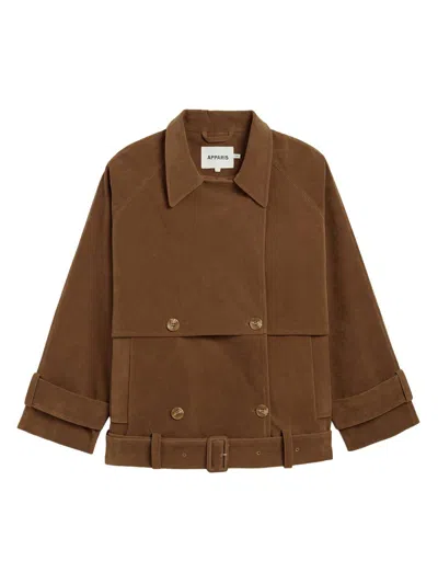 Apparis Gaia Faux Suede Short Trench Coat In Brown