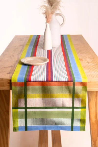 Inner Child Modernist Striped Tablerunner In Multi